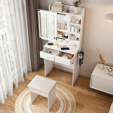Load image into Gallery viewer, Wood Mirrored Two Drawer Vanity Table Lights - White
