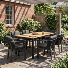 Load image into Gallery viewer, 7 Piece Outdoor Dining Set With Table And 6 Chairs - Black / Teak / Gray