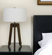 Load image into Gallery viewer, Metal Tripod Table Lamp With Off-White Drum Shade - Brown