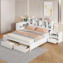 Load image into Gallery viewer, Platform Bed With Multi Functional Storage Space, Nightstand, 2 Drawers, USB Ports And Desk