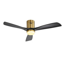 Load image into Gallery viewer, Flush Mount Ceiling Fan With 3 Solid Wood Blades Remote Control Reversible DC Motor For Living Room - Gold