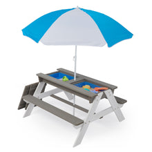 Load image into Gallery viewer, 3-In-1 Kids Outdoor Wooden Picnic Table With Umbrella, Convertible Sand & Water, ASTM & CPSIA Certification