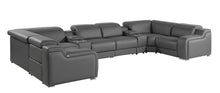 Load image into Gallery viewer, Italian Leather Power Reclining U-Shaped 8 Piece Corner Sectional With Console - Dark Gray