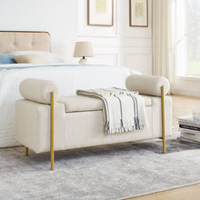 Load image into Gallery viewer, Elegant Upholstered Storage Bench With Cylindrical Arms And Iron Legs,