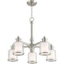 Load image into Gallery viewer, Five Light Metal Dimmable Chandelier With Shades - Nickel / Clear / Opal