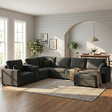 Load image into Gallery viewer, Modular 5 Seat U-Shape Sectional Sofa With Chaise Lounge, Built In Cup Holders And Storage Drawer