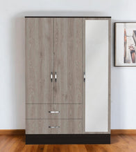 Load image into Gallery viewer, Three Door Wardrobe Closet With Mirror - Light Oak / Black