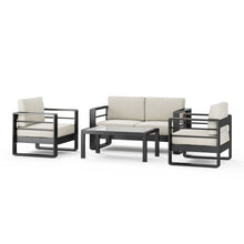 Load image into Gallery viewer, Maya Bay - Outdoor Patio Aluminum 4 Piece Chat Set With Cushion - Beige / Black