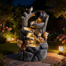 Load image into Gallery viewer, Outdoor Squirrel, Tiered Waterfall Fountain With LED Light For Patio - Gray