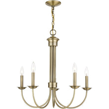 Load image into Gallery viewer, Five Light Metal Dimmable Chandelier With Shades - Antiqued Brass