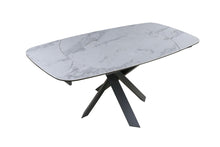 Load image into Gallery viewer, 47" Ceramic And Metal Self-Storing Leaf Cross Leg Base Oval Extendable Dining Table - Gray / White
