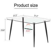 Load image into Gallery viewer, Modern Rectangular Glass Dining Table With Tempered Glass Top And Metal Legs For 4 - 6 People - Black / Transparent