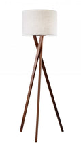 Load image into Gallery viewer, Solid Wood Tripod Floor Lamp With Drum Shade - Brown / White