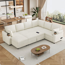 Load image into Gallery viewer, U-Shaped Sectional Sleeper Sofa With Ample Storage Space, 2 Cup Holders And Charging Ports For Living Room