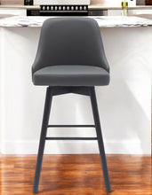 Load image into Gallery viewer, Faux Leather With Solid Wood Swivel Bar Height Bar Chair - Gray And Black