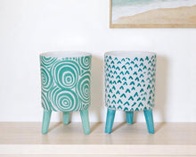 Load image into Gallery viewer, Chevron Round Pot Planters (Set of 2) - Aqua / Teal / White