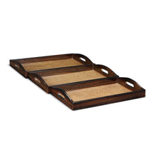 Load image into Gallery viewer, 20" Rectangular Woven Wood Tray With Handles (Set of 3) - Brown
