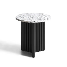 Load image into Gallery viewer, 23" Faux Terrazzo And Wood Round Pedestal End Table - Black And White