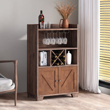 Load image into Gallery viewer, Farmhouse Style Monita Wine Cabinet With Storage Space - Walnut