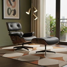 Load image into Gallery viewer, Tufted Leather And Brown Swivel Lounge Chair with Ottoman 35" - Black
