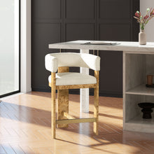 Load image into Gallery viewer, Vavona - Burl Upholstered Barrel Back Counter Height Bar Stool - Polar Off White