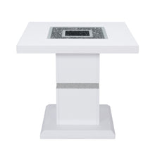 Load image into Gallery viewer, 24" Glass And Wood Faux Crystal Bling Square Pedestal End Table - White And Silver
