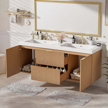 Load image into Gallery viewer, 59.3" Double Sink Bathroom Vanity With Smc Resin Top, Painted Cabinet, Soft Close Doors, Wall Mounted - Wood