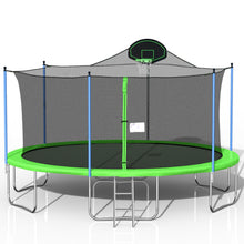 Load image into Gallery viewer, Trampoline For Adults & Kids With Basketball Hoop, Outdoor Trampolines With Ladder And Safety Enclosure Net For Kids And Adults