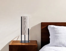Load image into Gallery viewer, Metal Bedside Lamp With Beige Cylinder Shade - Black