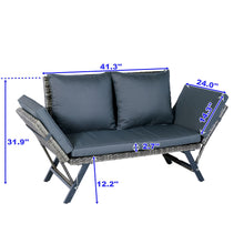 Load image into Gallery viewer, 1 Pieces Patio Wicker Side Foldable Bench Patio Backyard Conversation Bench Gray Wicker - Dark Gray