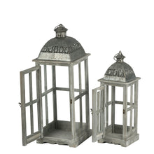 Load image into Gallery viewer, Wooden Candle Lantern Decorative, Hurricane Lantern Holder Decor For Indoor Outdoor, Home Garden Wedding - Gray