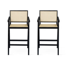 Load image into Gallery viewer, Modern Minimalist Bar Stool With Cane Seat - Black / Natural