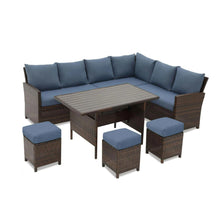 Load image into Gallery viewer, 7 Piece Patio Dining Set With Cushions, Modular Sectional Sofa & Storage Table