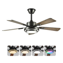 Load image into Gallery viewer, 5 Blades Ceiling Fan With LED Light 3000 - 6500K Dimmable, 6 Speed Levels, Reversible Ceiling Fan - Matte Black
