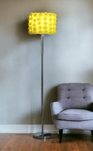 Load image into Gallery viewer, Steel And Acrylic Floor Lamp With Flowers Fabric Drum Shade - Silver Yellow