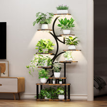 Load image into Gallery viewer, S - Shaped, 10 Tier Plant Stand With 5 Grow Lights - Deep Rustic Brown