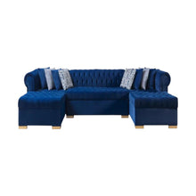 Load image into Gallery viewer, Velvet U Shaped Three Piece Sofa Chaise Sectional With Toss Pillows - Blue