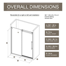 Load image into Gallery viewer, Frameless Shower Door Single Sliding, Clear Tempered Glass Shower Door With Zinc Roller Rail System, Stainless Steel Handle - Black
