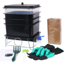 Load image into Gallery viewer, Durable Worm Farm Composting Bin With 4 Tray System For Food Waste Recycling Plastic - Black
