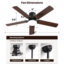Load image into Gallery viewer, Low Profile Ceiling Fan With Reversible DC Motor, Remote Control, LED Light - Black
