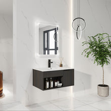 Load image into Gallery viewer, Wall Mounted Floating Bathroom Vanity With Open Shelf & Soft Close Door