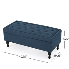 Load image into Gallery viewer, Hyatt - Suede Storage Ottoman With Tufted Top And Dark Wooden Legs - Navy Blue