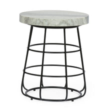 Load image into Gallery viewer, Side Table With Marble Top And Iron Base - Black / White