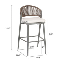 Load image into Gallery viewer, Outdoor Bar Height Metal Frame Counter Stools With Scallop Shaped Backrest & Water Resistant Cushions