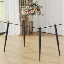 Load image into Gallery viewer, Modern Rectangular Glass Dining Table With Tempered Glass Top And Metal Legs For 4 - 6 People - Black / Transparent