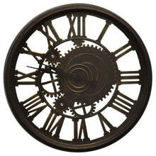 Load image into Gallery viewer, Heavy Duty Plastic Silent Skeleton Exposed Gear Round Wall Clock - Antiqued Gold / Brown