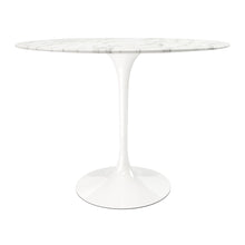 Load image into Gallery viewer, 40" Rounded Stone And Metal Pedestal Base Dining Table - White