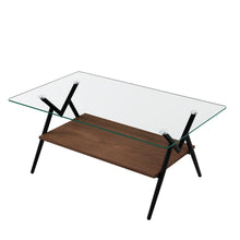 Load image into Gallery viewer, Rectangle Coffee Table With Tempered Glass Top And Shelf, Modern Table For Living Room