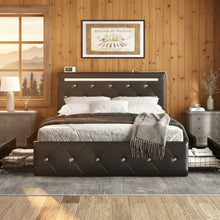 Load image into Gallery viewer, Upholstered Bed Frame With LED Lights, 4 Storage Drawers, Charging Station