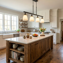 Load image into Gallery viewer, Kitchen Island Four Light Wrought Frosted Flush Chandelier With Shades - Black / Frost